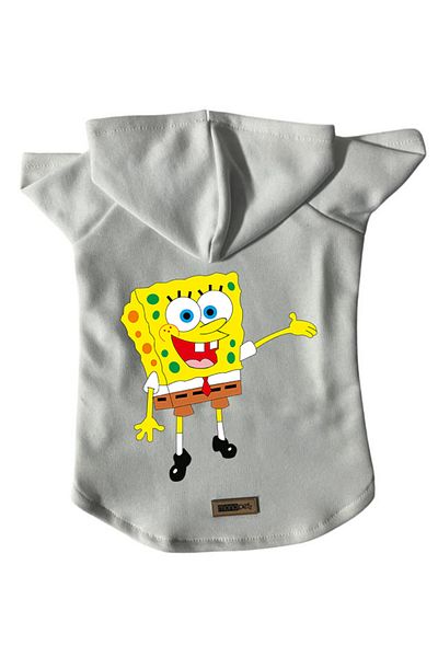 Monopetz Hooded Fleece Sweatshirt Dog and Cat Outfit & Dress - White Sponge Bob