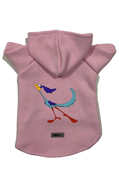 Monopetz Hooded Fleece Sweatshirt Dog and Cat Outfit & Dress - Pink Road Runner - Size XS