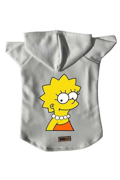 Monopetz Hooded Fleece Sweatshirt Dog and Cat Outfit & Dress - White Lisa Simpson