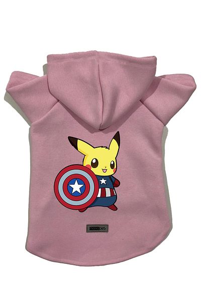 Monopetz Hooded Fleece Sweatshirt Dog and Cat Outfit & Dress - Pink New Pikachu 2
