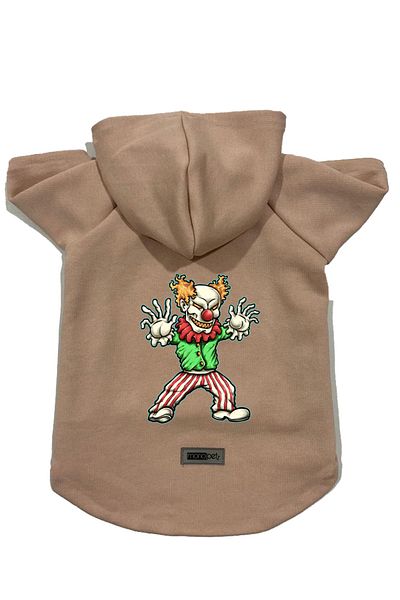 Monopetz Hooded Fleece Sweatshirt Dog and Cat Outfit & Dress - Beige Evil Clown