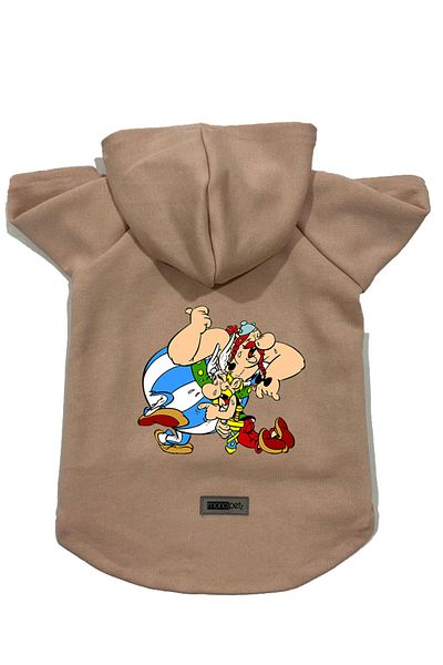 Monopetz Hooded Fleece Sweatshirt Dog and Cat Outfit & Dress - Beige Astrix and Obelix
