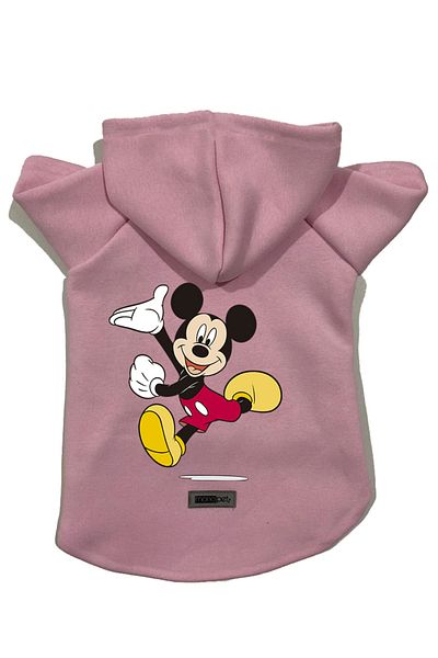 Monopetz Pink New Mickey Print Hooded Fleece Sweatshirt - Dog and Cat Outfit, Size S