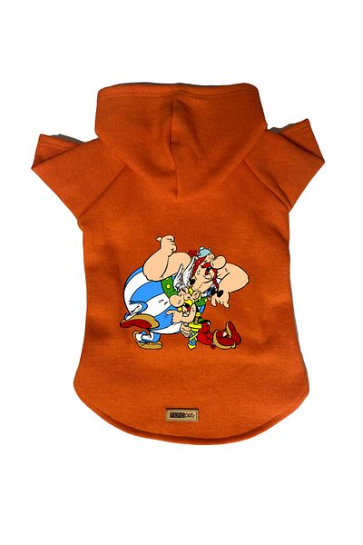 Monopetz Hooded Fleece Sweatshirt Dog and Cat Outfit & Dress - Orange Astrix and Obelix