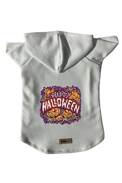 Monopetz سويت شيرت من الصوف بغطاء للرأس للكلاب والقطط - أبيض Happy Halloween ...