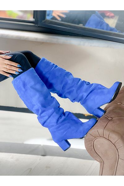 irmona Pusı Saks Luxury Suede Bellows Below the Knee Boots