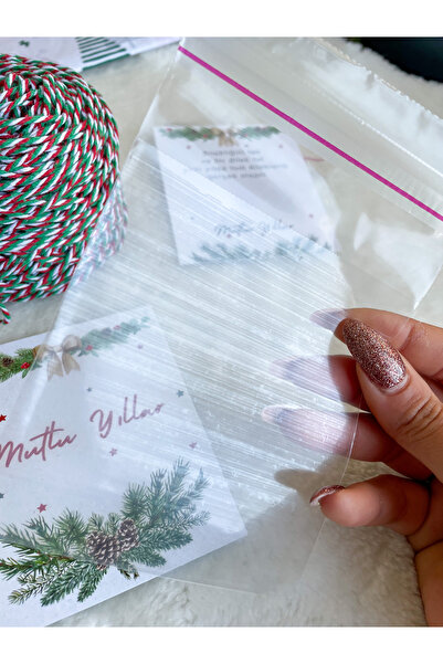 Hayal.kirtasiyesi New Year's Bracelet Set - 20 Cards and 20 Gelatin Bags 50 Mt Rope, Gift Lucky Bracelet