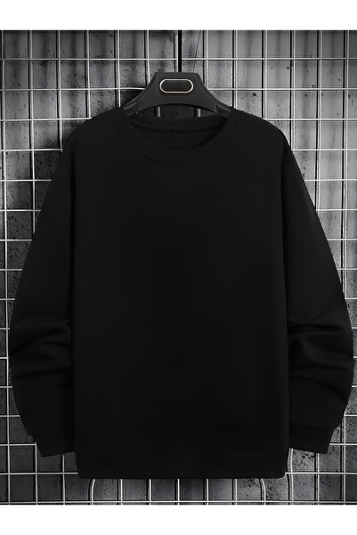 Edizen Glugă basic oversize unisex 100% bumbac negru cu guler rotund