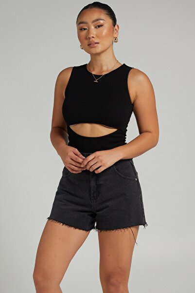 Madmext Siyah Yırtık Detaylı Basic Bodysuit