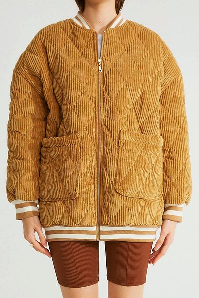 Robin Bomber Collar Velvet Coat with Large Pocket Detail