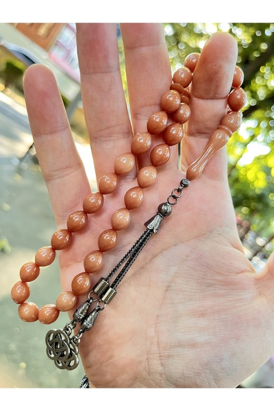 BCF Koleksiyon مسبحة نموذج الشعير باللون البني الفاتح - معدن ذو مظهر فضي، تفا...