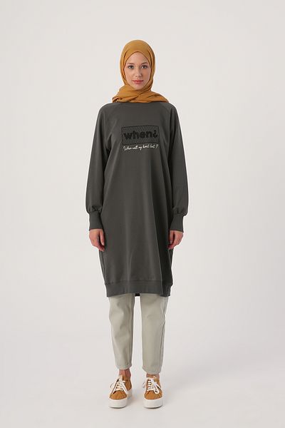 ALLDAY Anthrazitfarbene Sweat-Tunika mit bestickter Applikation