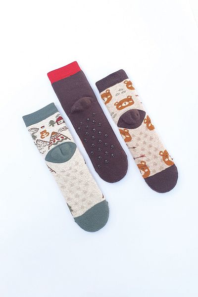 MEM SOCKS 3 Опаковки Детски чорапи против хлъзгане с шарки на мече