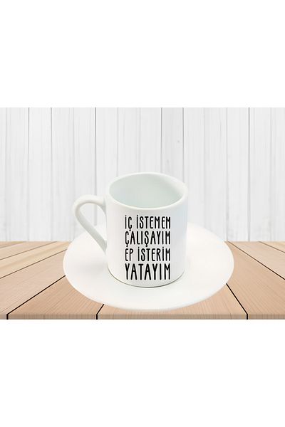 GünayStore TURKISH COFFEE CUP WITH WRITTEN MOCHI CAT PRINTED
