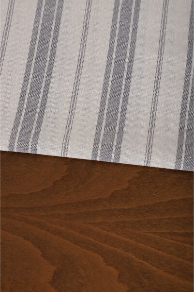 KAMİZ Organic Washed Light Gray Striped Linen Runner 40x150 Cm
