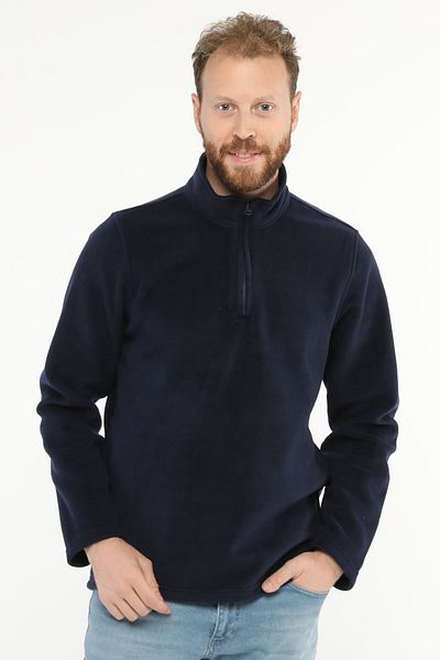Uniprom Men's Regular Cut Stand Collar Half Zipper Fleece Sweatshirt Navy Blue