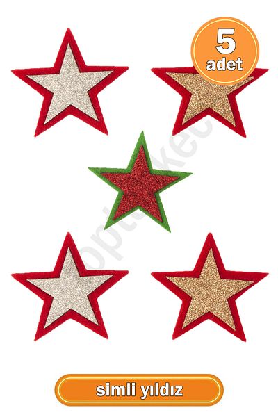 garaccu Glitter New Year's Star 5 Pieces, Felt Star Ornament