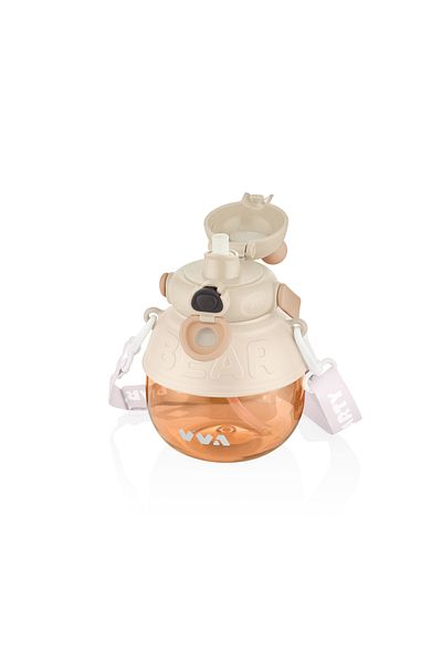 Vagonlife TKK 1000ml Bear Pattern Tritan Water Bottle with Strap Suitable for Use with or Without Straw