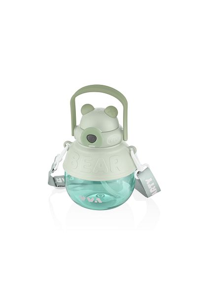 Vagonlife TKK 1000ml Bear Pattern Tritan Water Bottle with Strap Suitable for Use with or Without Straw