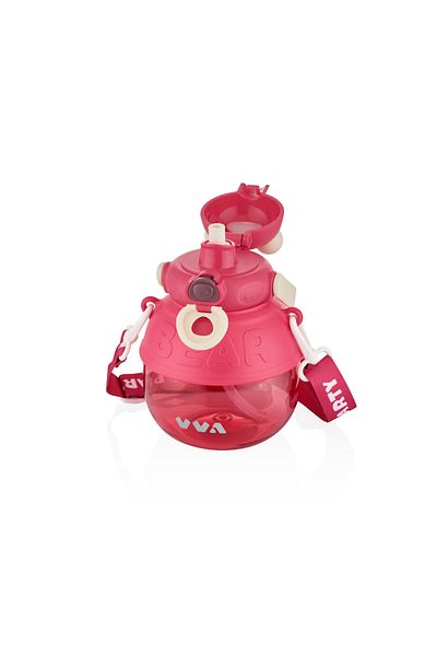Vagonlife TKK 1000ml Bear Pattern Tritan Water Bottle with Strap Suitable for Use with or Without Straw