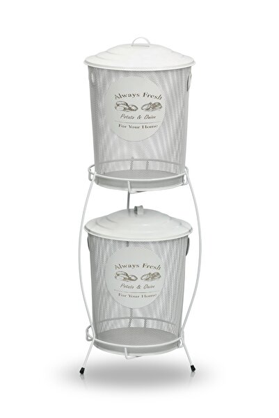 Bayev Beyaz Fileli 2 Katlı Patates Soğan Kovası Sepeti Kabı Kutusu Ekonomik B...