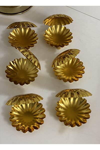 Elzem Decorative Gold Color Mussel Turkish Delight Holder 6 Pieces Dragee Coffee and Oyster Presentation Bowl