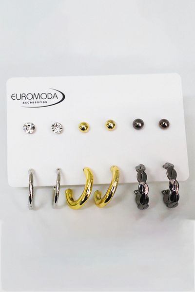 EUROMODA Set of 6 Earrings with Hoop and Ball Earrings