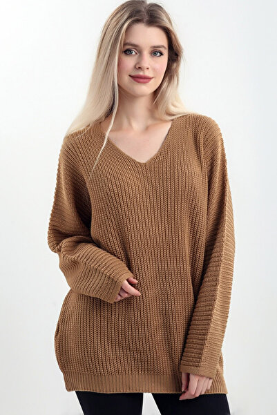 CoolLook Pulover cu mâneci lungi tip liliac, cu decolteu în V, cu formă lejer...