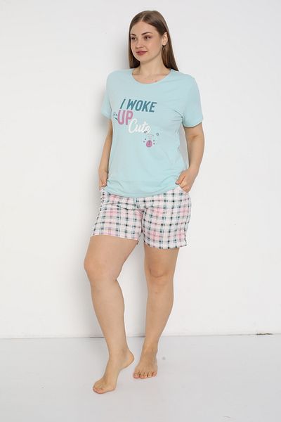 Rubina Secret (MĂRIME MARE) Set pijama damă cu pantaloni scurti cu mânecă scurtă - bumbac| Îmbrăcăminte de casă din bumbac Plus Size