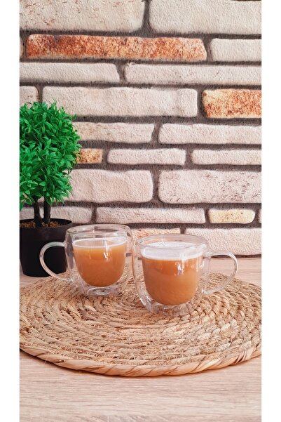 umut züccaciye 2 Pieces Double Leather 250 ml Mug Tea Coffee Nescafe Milk