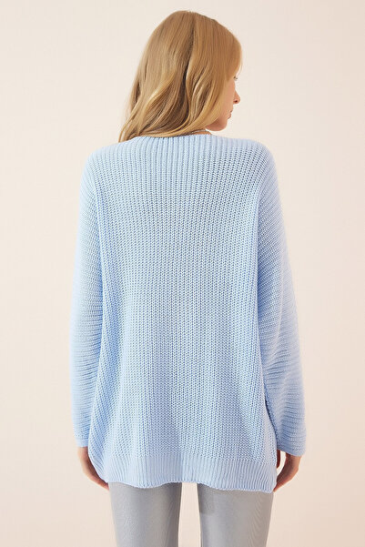 CoolLook Derin V Yakalı Uzun Düşük Kol Genil Kalıp Esnek Tarz Oversize Sıcak Kışlık Triko Kazak