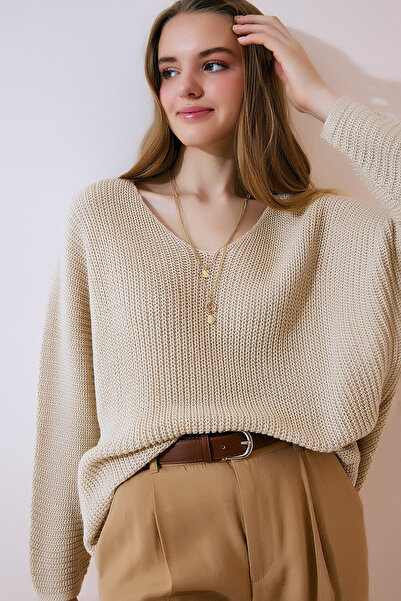 CoolLook Πουλόβερ με βαθύ V λαιμόκοψη, μακριά μανίκια, φαρδιά γραμμή, ελαστικ...