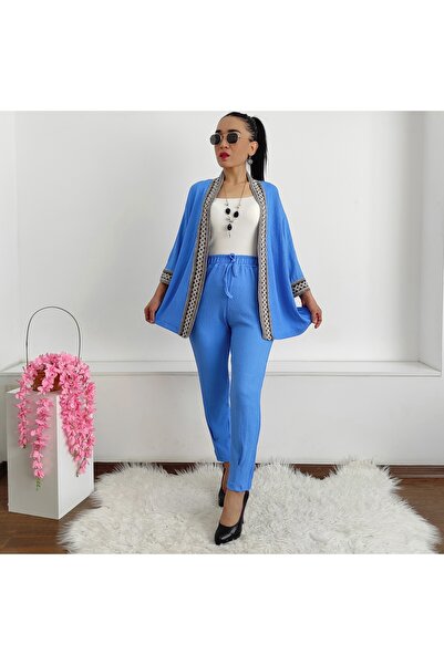 İpli طقم كيمونو مطرز ضيق