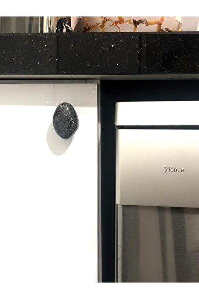EYM 5 Pieces Porcelain Anthracite Gray Stone Button Single Screw Furniture Cabinet Handle