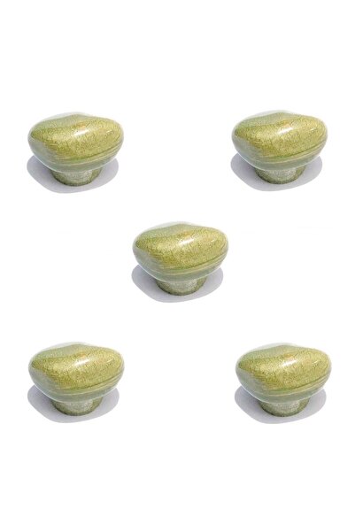 EYM 5 Adet Porselen Yeşil Taş Düğme Tek Vidalı Mobilya Dolap Kulp