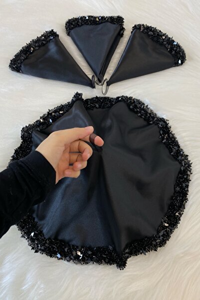 ZEYMERADE منديل العروس الأسود، منديل اليد هالاي، تفاصيل أوراق اللؤلؤ والحجر ا...