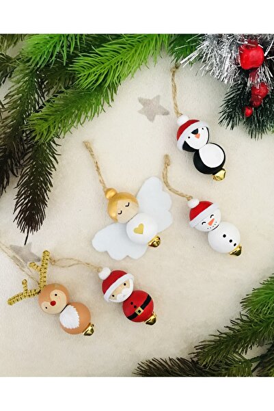 Genel Markalar 5'li Ahşap,çanlı Yılbaşı ağaç süsü Noel Baba,Melek,Kardan adam...