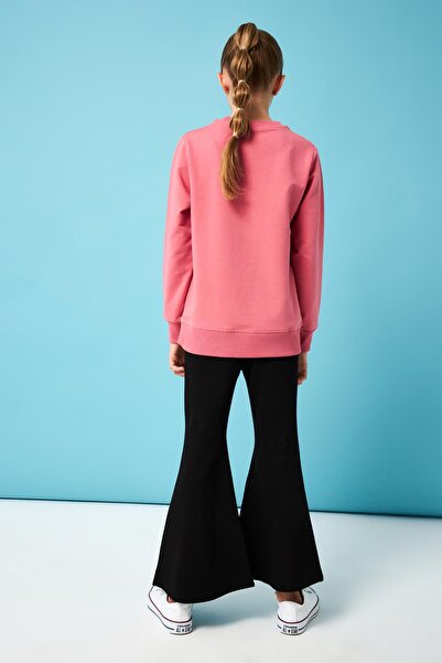 Perendi Happy Cat Print Detailed Tights Girl's Suit Dried Rose