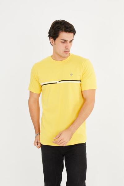 Rey Polo Crew Neck Stripe Detailed Basic T-Shirt