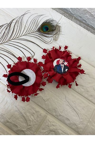 sema aksesuar 2 Pieces Red Atatürk Illustrated Crescent and Star Tulle Rubber Buckle - 23 April, 29 October, 19 May
