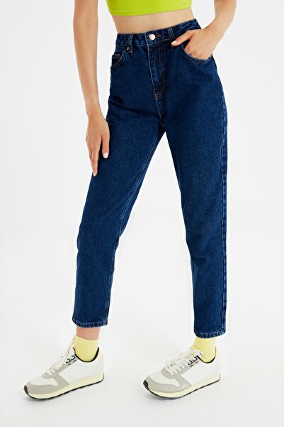 JILLY Anastasia Indigo Albastru închis Mom Jean Detaliu talie înaltă Boyfrien...