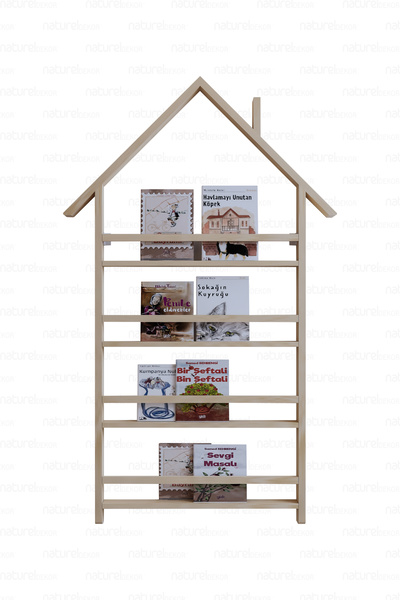Naturel Home Çatılı Kitaplık Masif Ahşap Montessori Çatılı Duvar Kitaplık