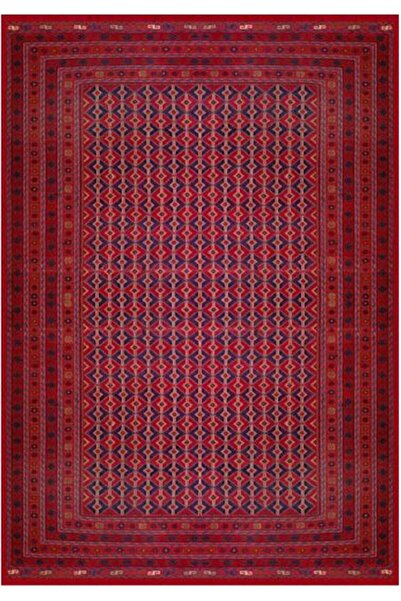 Çam Halı Gloria Td754 Bordo Afgan Desen Dokuma Saçaklı Kilim