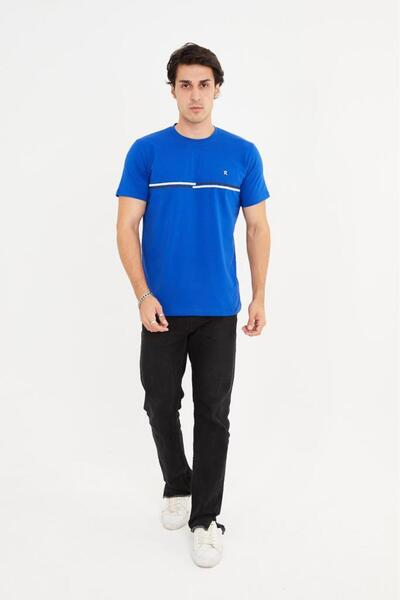 Rey Polo Crew Neck Stripe Detailed Basic T-Shirt