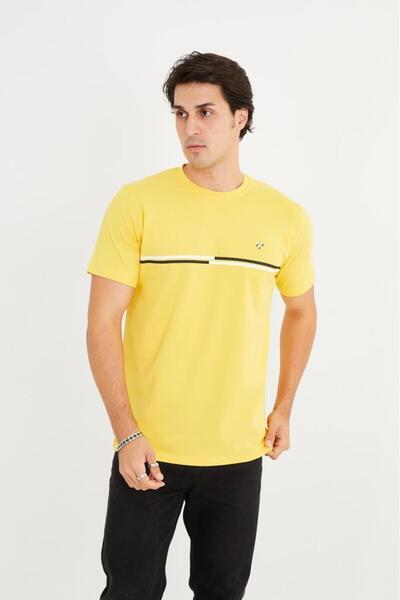 Rey Polo Crew Neck Stripe Detailed Basic T-Shirt