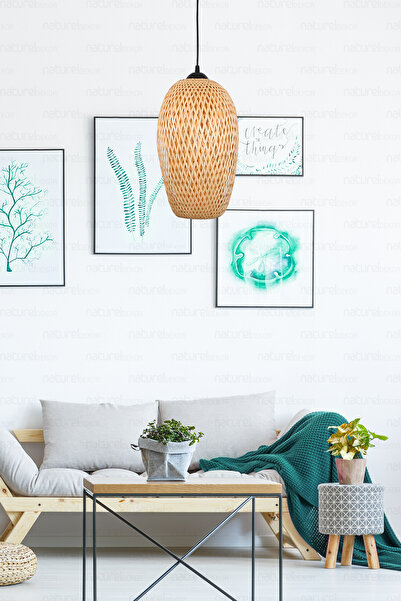 Naturel Home Bohem Bambu Boja Pendant Sarkıt Avize Lamba 23 cm  Iskandinav Modern Rattan Aydınlatma