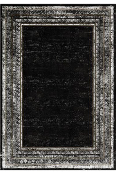 Çam Halı Gloria Td673 Siyah Art Deco Versace Desen Dokuma Saçaklı Kilim