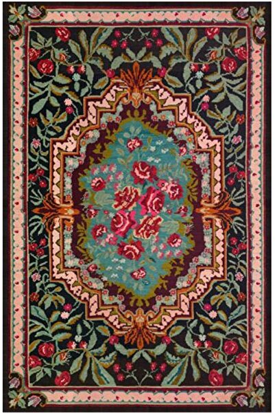 Çam Halı Gloria Td731 Siyah Karabağ Desen Dokuma Saçaklı Kilim