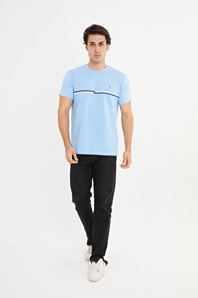 Rey Polo Crew Neck Stripe Detailed Basic T-Shirt