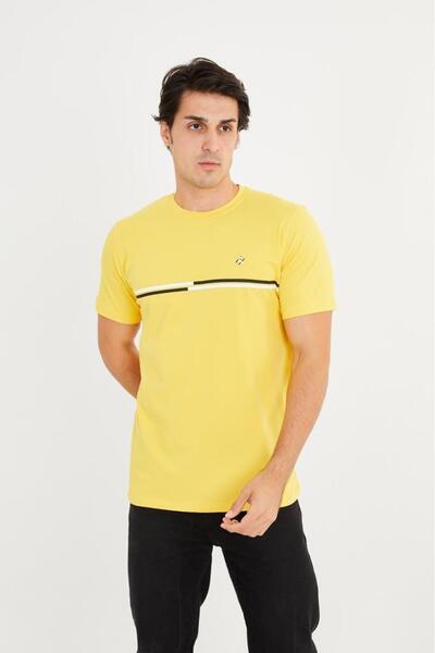 Rey Polo Crew Neck Stripe Detailed Basic T-Shirt
